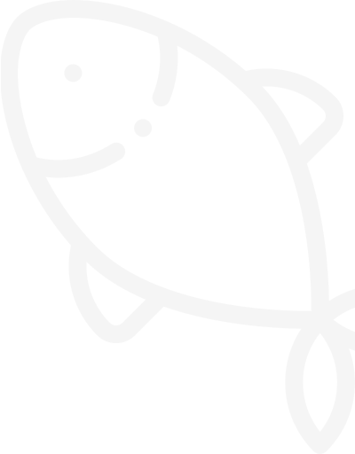 Line drawing of a simple fish with a curved body, one eye, and two fins.